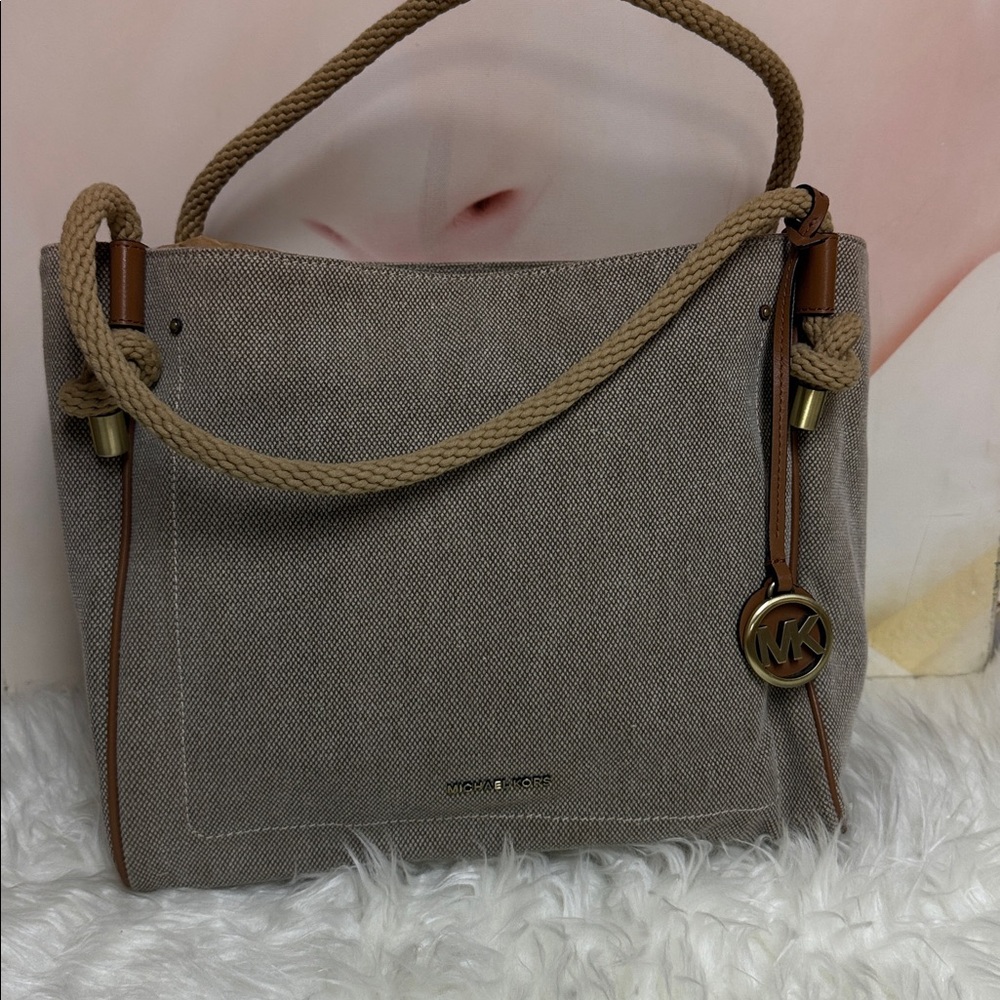 Michael Kors Taupe Canvas Tote with Rope Handles